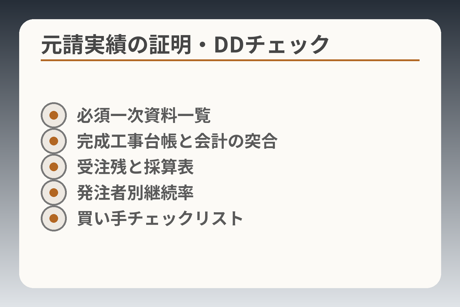 元請実績の証明・DDチェック
