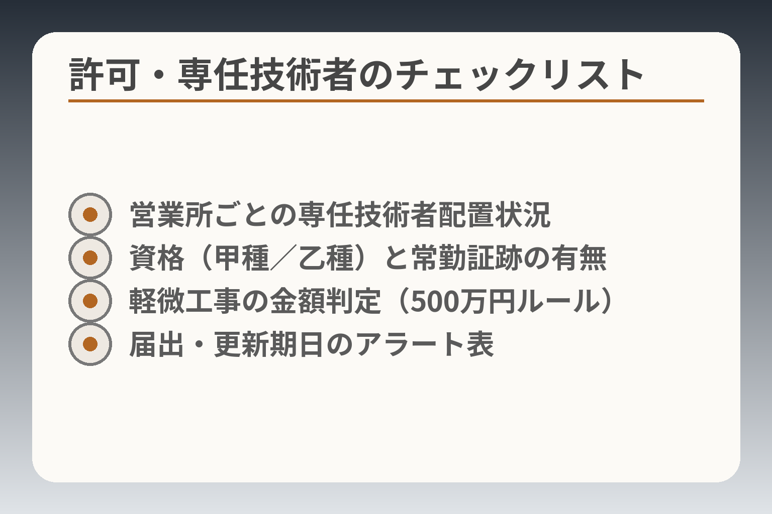 許可・専任技術者のチェックリスト