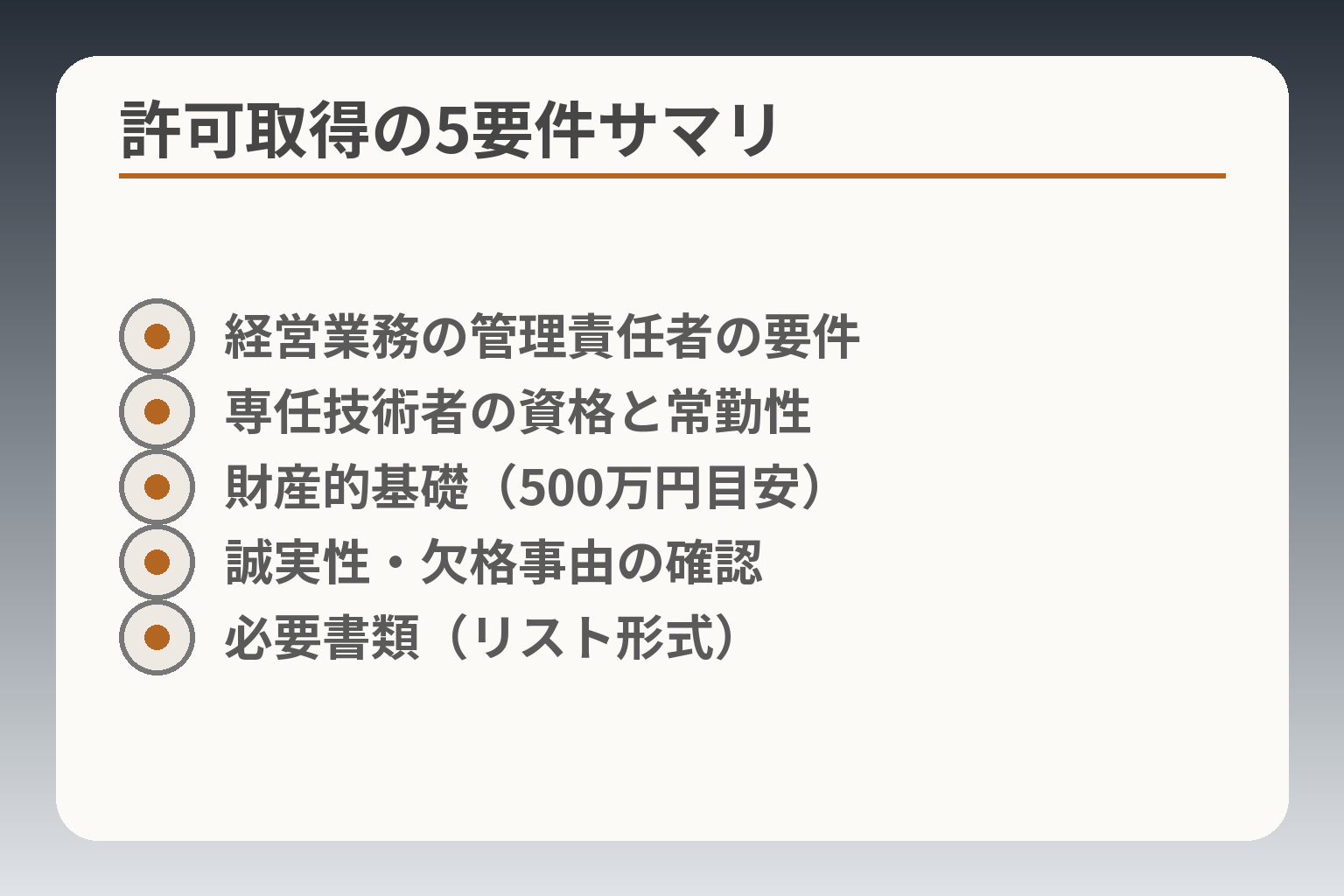 許可取得の5要件サマリ