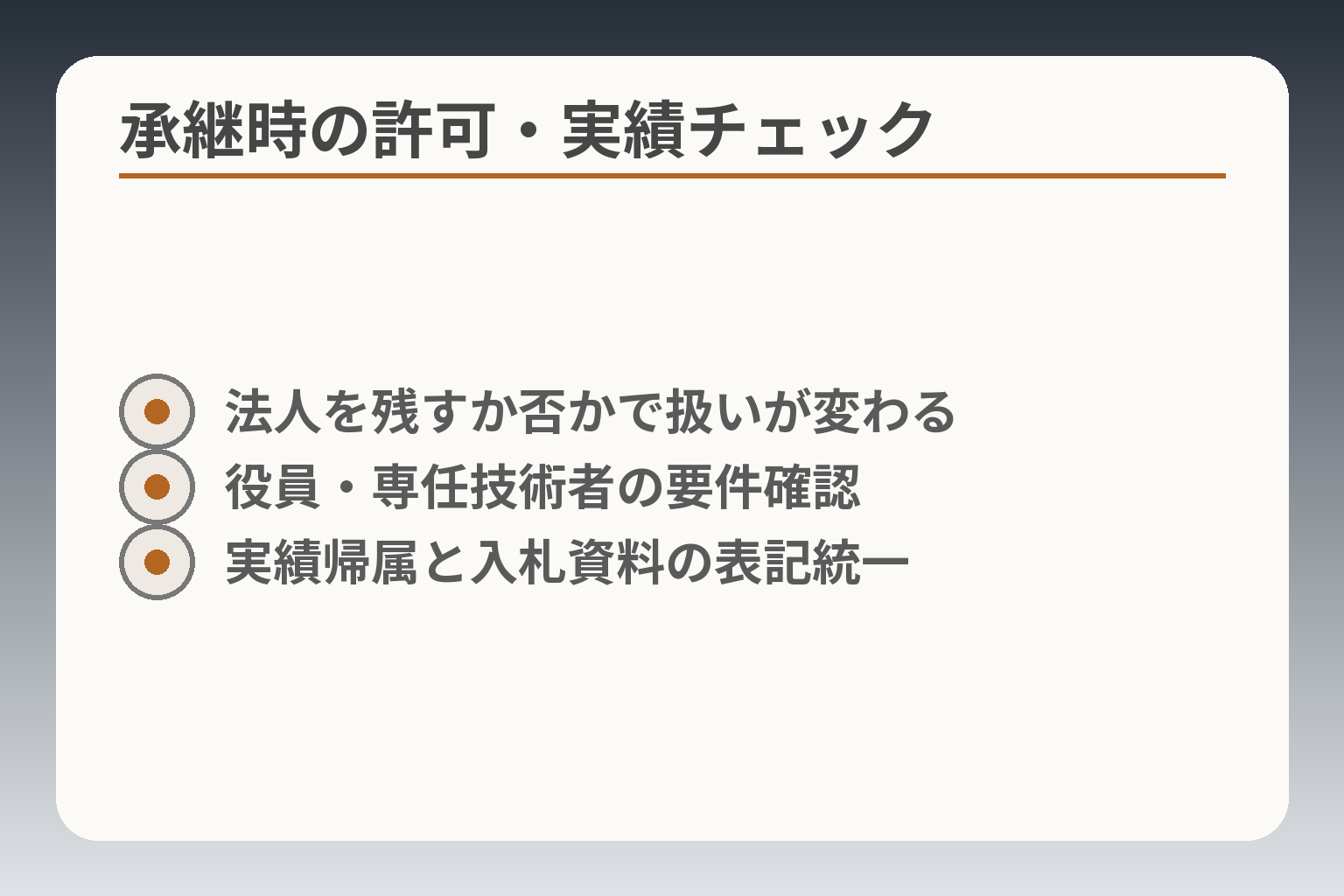 承継時の許可・実績チェック
