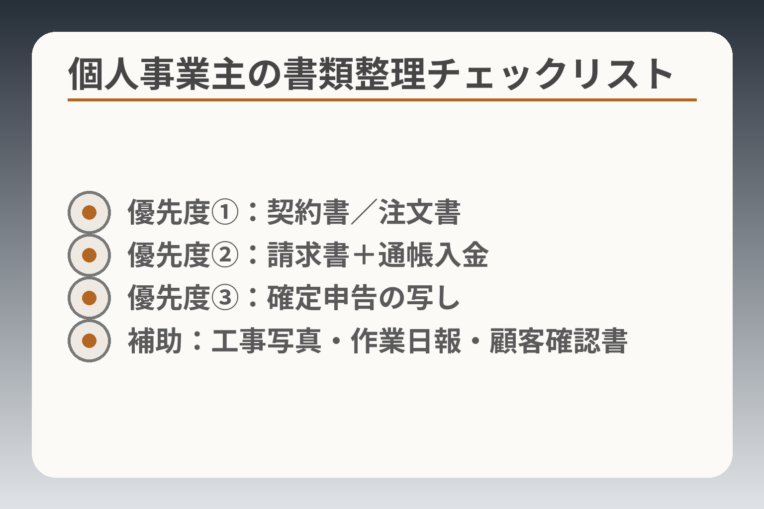 個人事業主の書類整理チェックリスト