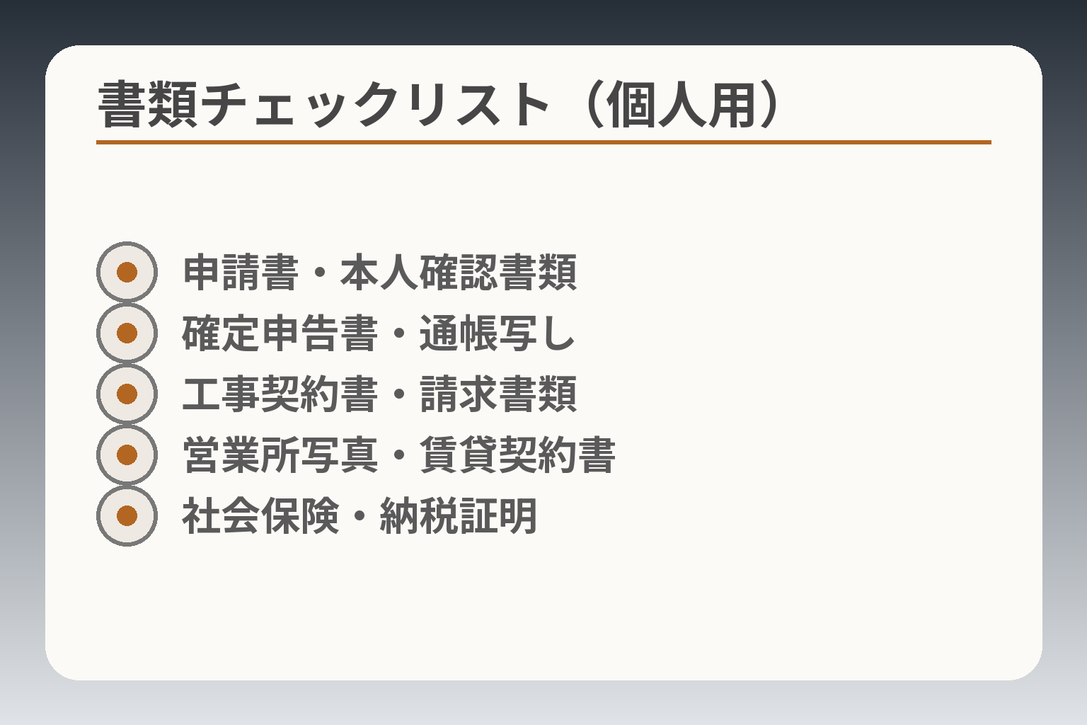 書類チェックリスト（個人用）