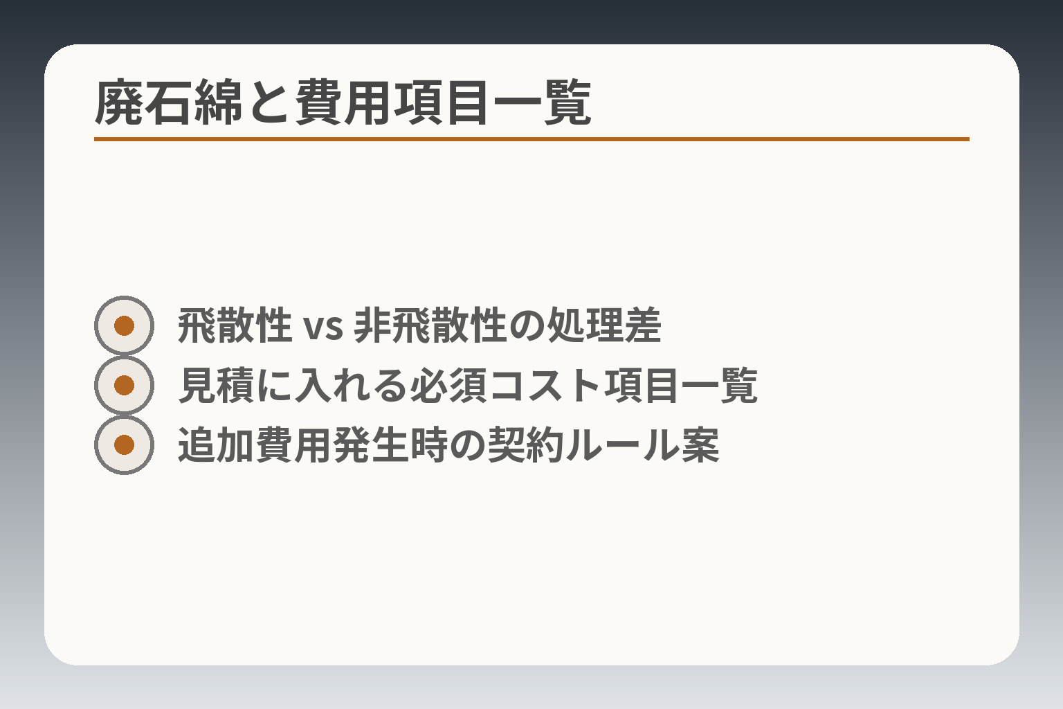 廃石綿と費用項目一覧