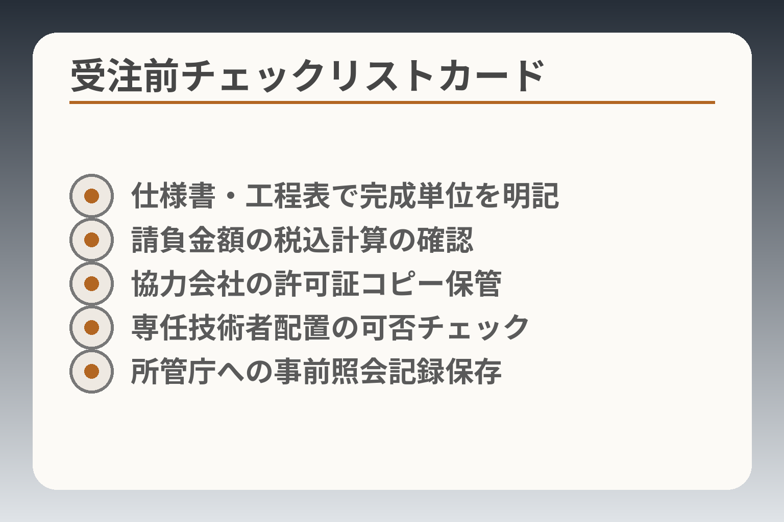 受注前チェックリストカード